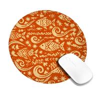 Fish Small Mouse Pad, Oceanic Abstract Swirls Stars Summer Orange Round Rubber Smooth Aesthetic Mousepads Desk Decor for Office Home Dorm Laptop Round 8x8 Inch