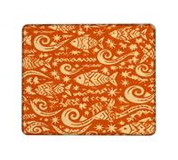Fish Small Mouse Pad, Oceanic Abstract Swirls Stars Summer Orange Square Rubber Smooth Portable Travel Mousepad Desk Decor for Office Home Dorm Laptop Square 8x10 Inch