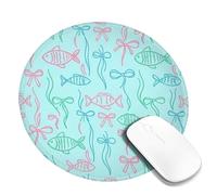Fish Small Mouse Pad, Playful Fanciful Bow Seaweed Summer Aqua Round Rubber Non Slip Stitched Edge Cloth Mousepad Desk Accessories for Gaming Computer Laptop Round 8x8 Inch