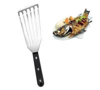 Fish Spatula Stainless Steel Fish Turner Stainless Steel Slotted Turner Professional Fish Spatula for Cooking Fish Egg Meat Dumpling Frying (1, Black)