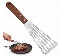 Fish Spatula Stainless Steel, Metal Spatula with Wooden Handle, BBQ Shovel, Professional Slotted No-Stick Fishs Spatulas, Fish Slice for Kitchen Cooking Frying Pancakes Burgers Flipping Eggs