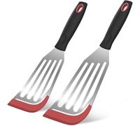 Fish Spatula Turner Set of 2, Heat Resistant Silicone Edge Slotted Fish Spatulas for Nonstick Cookware, Flexible and Thin Stainless Steel Kitchen Cooking Spatula Flipper for Fish, Egg, Pancake