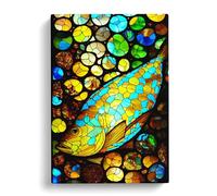Fish Stained Glass Canvas Print | Gallery Wrapped 30mm Frame Wall Art | 30x20 inches | Ready to Hang | Modern Animals Picture | Living Room Bedroom Lounge Office