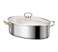 Fish Steamer Pot, Stainless Steel Poacher for Induction Cooker, Elliptical Shape Stockpot for Steaming Fish and Boiling Soup