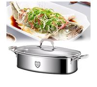 Fish Steamer Stainless Steel Cookware, Oval Multi-Purpose Kitchen Tool | Ceramic Induction Cookware Set with Rack, Versatile Soup Pot for Easy Cooking and Serving at Home or Events