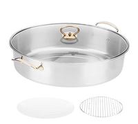 Fish Steaming Pot Set,15.2x4.3" Stainless Steel Oval with Glass Clear Lid Steamer Pot with Plate Cookware Steamer for Home Kitchen