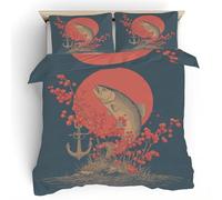 Fish Super King Duvet Cover Set - Nautical Fish Reversible Bedding Set - Soft Microfibre Super King Bed Set Hypoallergenic Quilt Cover with 2 Pillowcases 260 x 220 cm