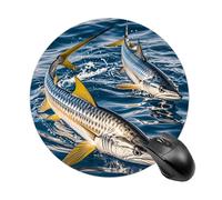 Fish Swimming Round Gaming Mouse Pad Non-Slip Rubber Base Mousepad Travel Office Mousepads for Desk Funny Waterproof Computer Mouse Mat Cute Laptop Mouspad 7.8x7.8 Inch