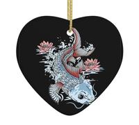 fish swims Lotus Printed decorative ornaments, ceramic heart-shaped ornaments, can be hung on Christmas trees and fireplaces