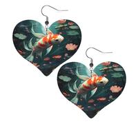 fish swims Lotus Prints Leather Heart earrings Pendant Stylish and beautiful Lightweight Dangle for Women Girls