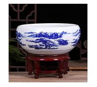 Fish Tabk Aquarium Fish Tank Blue and White Ceramic Goldfish Bowl Home Living Room Office Desktop Fish Culture Bowl Aquarium Starter Kits Cool Fish Tank(Color:A,Size:41CM) (A 32CM)
