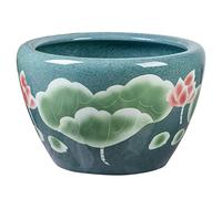 Fish Tabk Aquarium Fish Tank Blue and White Ceramic Hand-painted Lotus Flower Fish Culture Cylinder Living Room Balcony Courtyard Lucky Fish Bowl Cool Fish Tank,A-53cm