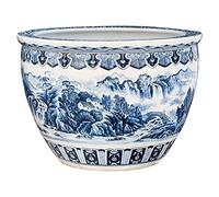 Fish Tabk Aquarium Fish Tank Blue and White Ceramic Hand-painted Splendid Mountains and Rivers Fish Culture Cylinder Living Room Balcony Courtyard Lucky Fish Bowl Cool Fish Tank(90CM) (A 73CM)