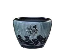 Fish Tabk Black Carved Ceramic Goldfish Tank Living Room Garden Lotus Tank Water Lily Ornamental Tank Garden Decoration Cool Fish Tank, 53cm