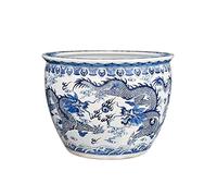 Fish Tabk Blue and White Porcelain Goldfish Bowl Ceramic Fish Tank Living Room Fish Culture Large Water Tank Garden Turtle Tank Home Aquarium Starter Kits Cool, A-67cm