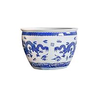 Fish Tabk Blue and White Porcelain Goldfish Bowl Ceramic Fish Tank Living Room Fish Culture Large Water Tank Garden Turtle Tank Home Aquarium Starter Kits Cool Fish Tank(Color:B) (B 67cm)