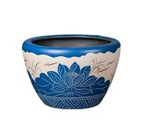 Fish Tabk Blue carved ceramic goldfish tank living room old-fashioned large water tank courtyard lotus tank water lily tank turtle tank Cool Fish Tank(Size:63cm) (63cm)