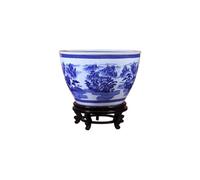 Fish Tabk Ceramic Blue and White Fish Tank Lotus Basin Living Room Calligraphy and Painting Tank Courtyard Turtle Tank Cool Fish Tank(Size:L)
