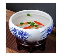 Fish Tabk Ceramic Goldfish Bowl Fish Tank Hand-painted Desktop Large Lucky Turtle Tank Narcissus Lotus Pot Tank Aquarium Starter Kits Cool Fish Tank(Color:B,Size:24cm) (A 24cm)
