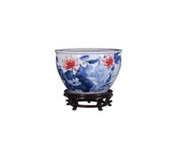 Fish Tabk Chinese Retro Hand-painted Ceramic Fish Tank Living Room Turtle Tank Study Painting and Calligraphy Tank Household Rice Tank Cool Fish Tank(Size:S) (L)