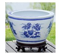 Fish Tabk Chinese Style Blue and White Ceramic Goldfish Bowl Fish Tank Balcony Fish Culture Tank Courtyard Lotus Tank Turtle Tank Aquarium Starter Kits Cool Fish Tank(Color:A,Size:63cm)