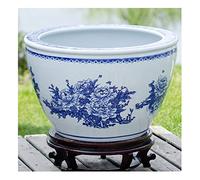 Fish Tabk Chinese Style Blue and White Ceramic Goldfish Bowl Fish Tank Balcony Fish Culture Tank Courtyard Lotus Tank Turtle Tank Aquarium Starter Kits Cool Fish Tank(Color:A,Size:63cm) (C 63cm)