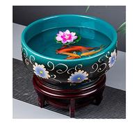 Fish Tabk Chinese Style Ceramic Fish Bowl Desktop Fish Culture Fish Tank Living Room Balcony Blue and White Mountain River Tank Office Ornamental Fish Culture Tank Cool Fish Tank(B,40CM) (A 40CM)
