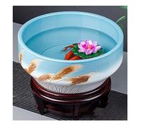 Fish Tabk Chinese Style Ceramic Fish Bowl Desktop Fish Culture Fish Tank Living Room Balcony Blue and White Mountain River Tank Office Ornamental Fish Culture Tank Cool Fish Tank(B,40CM) (C 35CM)