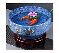 Fish Tabk Chinese Style Ceramic Fish Bowl Desktop Fish Culture Fish Tank Living Room Balcony Blue and White Mountain River Tank Office Ornamental Fish Culture Tank Cool Fish Tank(D,35CM)