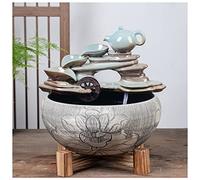 Fish Tabk Chinese Style Ceramic Fish Tank Home Circulation Flow Water Fountain Courtyard Fish Culture Tank Living Room Decoration Aquarium Fish Tank Cool Fish Tank(Color:B,Size:50cm) (B 41cm)