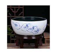 Fish Tabk Chinese Style Ceramic Goldfish Bowl Fish Tank Living Room Balcony Turtle Tank Desktop Lotus Fish Culture Tank Aquarium Fish Bowl Cool Fish Tank(Color:B,Size:35CM) (A 35CM)