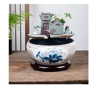 Fish Tabk Chinese Style Ceramic Goldfish Bowl Home Circulation Flow Water Fountain Courtyard Fish Culture Cylinder Living Room Decoration Aquarium Fish Tank Cool Fish Tank(Color:B,Size:32cm) (A 3