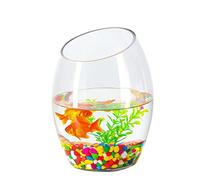 Fish Tabk Glass Round Goldfish Tank Thickened Hydroponic Turtle Box Desktop Desktop Oblique Mouth Transparent Small Goldfish Tank Cool Fish Tank(25cm) (A 19cm)