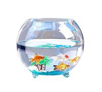 Fish Tabk Glass Round Thickened Fish Tank with Feet Desktop Desktop Small Snapper Tortoise Fish Tank Ball Hydroponic Plant Fish Tank Cool Fish Tank(14.5cm) (A 14.5cm)