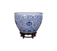 Fish Tabk Hand-painted Ceramic Fish Tank Living Room Calligraphy and Painting Bucket Courtyard Turtle Tank Large Water Tank Ornaments Cool Fish Tank(Size:S) (L)