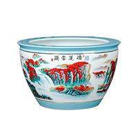 Fish Tabk Hand-painted ceramic fish tank water tank balcony water lily lotus tank outdoor garden plant ornamental decoration Cool Fish Tank, 52cm