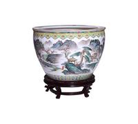 Fish Tabk Household Retro Fish Tank Hand-painted Ceramic Fish Tank Living Room Calligraphy and Painting Tank Courtyard Outdoor Turtle Tank Cool Fish Tank(Size:S) (M)
