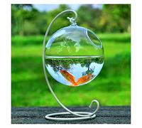 Fish Tabk Round Hanging Glass Aquarium Fish Bowl Fishbowl Flower Plant Vase with Height Rack Holder Home Decor Cool Fish Tank(A) (B)