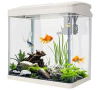 Fish Tank, 17L Glass Aquarium with Filter System, LED Lights, Water Pump, Betta Fish Tank for Goldfish, Shrimps, White