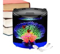 Fish Tank - 2L Desktop Aquarium with Quiet Water Pump | Transparent Container for Snails, Small Crabs and Sailors | Compact Mini Ecosystem Tank for Office, Bedroom