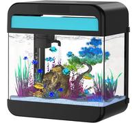Fish Tank Aquarium 2.2 Gallon with Adjustable 3 Colors Lighting 3 in 1 Pump with Filteration, Oxygenation, Water Circulation Triple Function, HD Float Glass, Leak-Proof Thickened Base