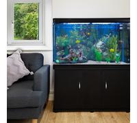 MonsterShop Large 4ft 300L 65 Gal Aquarium - Marine & Freshwater. White Cabinet Stand. Gravel. Filter, Air Pump, Heater, LED Light & Accessories