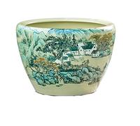 Fish Tank Aquarium Fish Tank Yellow Glaze Ceramic Goldfish Bowl Retro Large Water Tank Garden Lotus Tank Balcony Fish Culture Tank Glass Fish Tank(B,42cm)