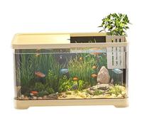Fish Tank Aquarium Starter Kit, 12x7.7x7" Fish Aquarium with Basket Pump Filter 4K HD View Clear AS Tanks, Yellow