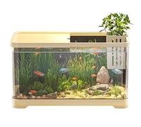 Fish Tank Aquarium Starter Kit, 12x7.7x7" Fish Aquarium with Basket Pump Filter 4K HD View Clear AS Tanks, Yellow