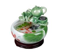 Fish Tank Ceramic Round Fish Tank Turtle Living Room Small Home Desktop Decorative with Water Pump and Teapot Decoration(Green,41cmx17cm)