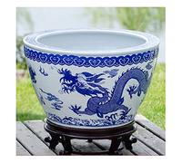 Fish Tank Chinese Style Blue and White Ceramic Goldfish Bowl Fish Tank Balcony Fish Culture Tank Courtyard Lotus Tank Turtle Tank Aquarium Starter Kits Glass Fish Tank(B,63cm)