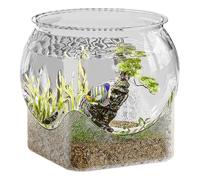 Fish Tank - Clear Glass Bowl, Small Desktop Aquarium, Stylish Floral Container, Perfect for Betta Fish or Centerpieces, Home Bedroom Dorm Decor, Single Round Vessel, Medium Size