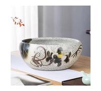 Fish Tank Desktop Decoration Ceramic Fish Tank Hand-painted Fish Tank Water Lily Lotus Pot Garden Garden Decoration Glass Fish Tank(32cm)