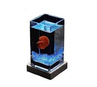 Fish Tank Fish Tank Square High Translucent Fighting with Wooden Base Tropical Thickened Glass Desktop Small(Blue02)